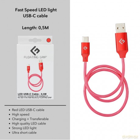 Floating Grip 0,5M LED USB-C Cable (Red)