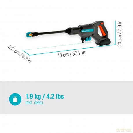 Gardena - GARDENA Battery Medium-Pressure Washer AquaClean 24/18V P4A Ready-To-Use Set