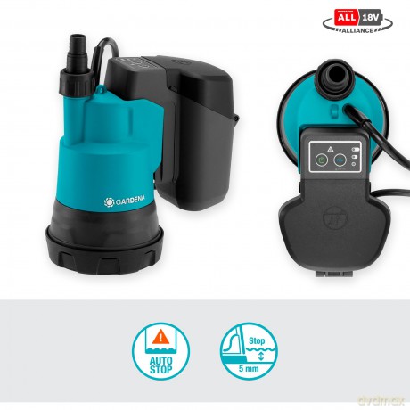 Gardena Battery-powered submersible pump for clean water 2000/2 18V, set.