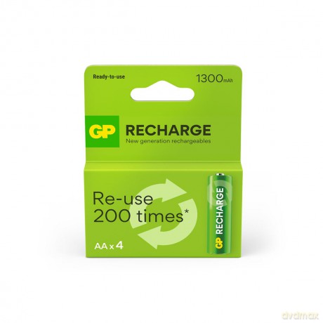 GP - Recharge Rechargeable Battery, Size AA, 1300 mAh, 4-pack