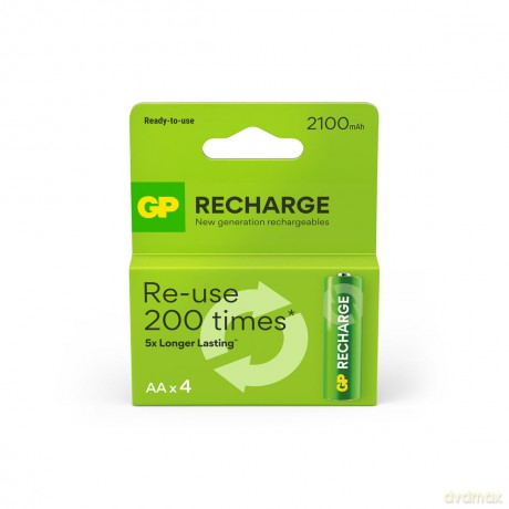 GP - Recharge Rechargeable Battery, Size AA, 2100 mAh, 4-pack