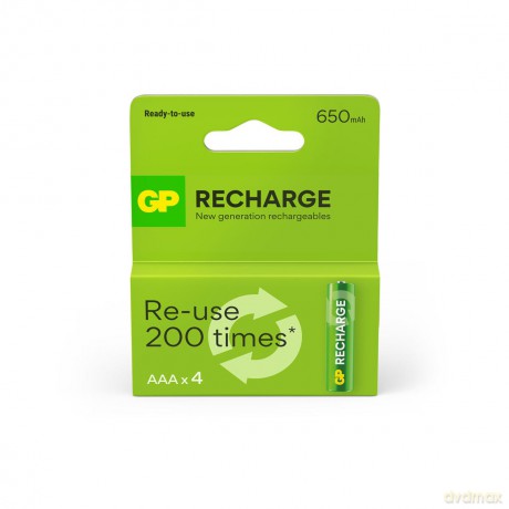 GP - Recharge Rechargeable Battery, Size AAA, 650 mAh, 4-pack