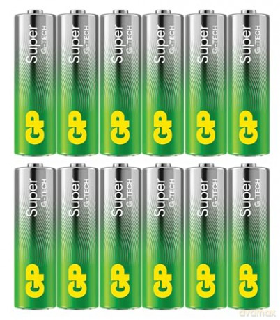 GP - Super Alkaline AA Batteries, 15A/LR6, 1.5V, 12-Pack
