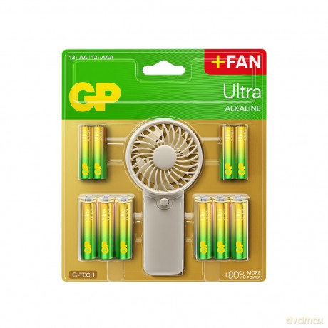 GP - Ultra Alkaline 12xAA + 12xAAA batteries + hand fan