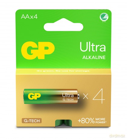 GP - Ultra Alkaline AA Batteries, 15AU/LR6, 1.5V, 4-Pack
