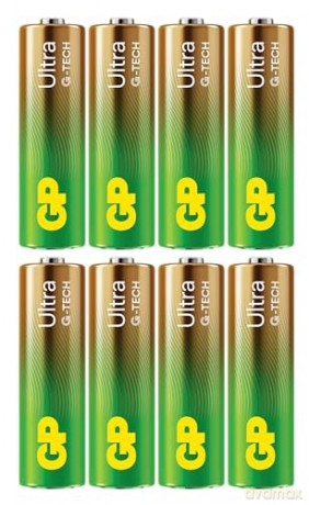 GP - Ultra Alkaline Battery, Size AA, 15AU/LR6, 1.5V, 8-pack