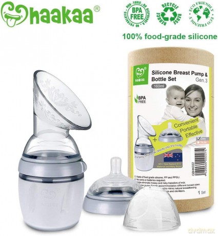 Haakaa - Generation 3 Breast Pump and Baby Bottle Top Set - 160 ml