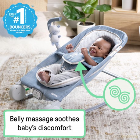 Ingenuity - Happy Belly Rock-to-Bounce Massage Seat - Chambray - 0-6 M