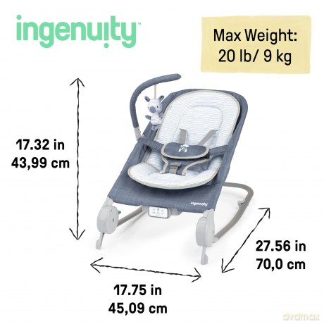 Ingenuity - Happy Belly Rock-to-Bounce Massage Seat - Chambray - 0-6 M