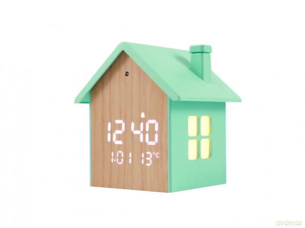 iTotal - Birdhouse Alarm Clock - Pastel Green - 11.5 x 9.8 x 11 cm