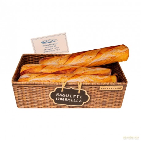 Kikkerland - Baguette Umbrella - Tan - 5.75 cm x 30.5 cm closed, 34 x 18.5 x 17 cm opened