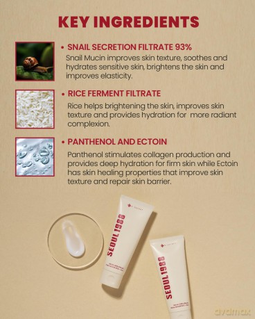 KSECRET - SEOUL 1988 Cream: Snail Mucin 93% + Rice - 100 ml