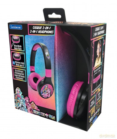 Lexibook - 2 in 1 Bluetooth foldable Monster High Headphones (HPBT010MH)