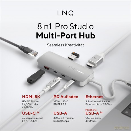 LINQ - 8in1 8K PRO 140W USB-C Multiport Hub