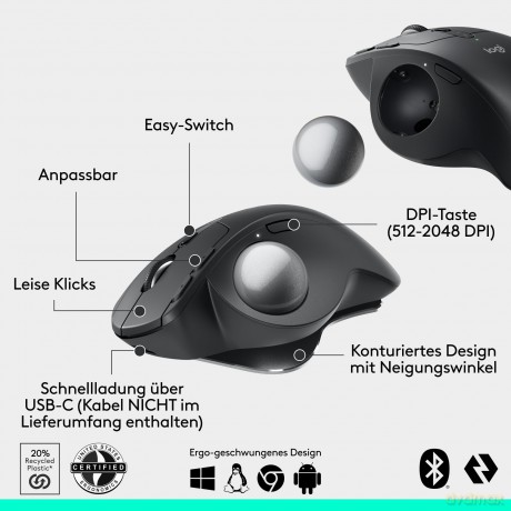 Logitech - MX Ergo S Advanced Wireless Trackball Black