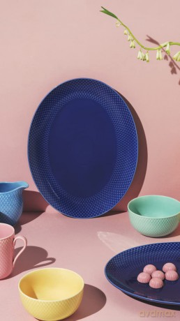 Lyngby Porcelan - Rhombe Color Oval Serving Dish 35x26.5 cm - Dark Blue