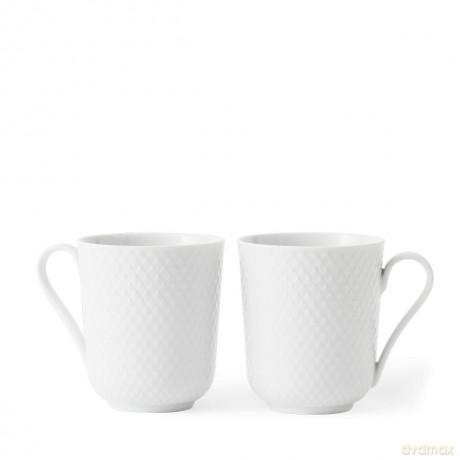 Lyngby Porcelan - Rhombe White Mug With Handle 33 cl - Set of 2