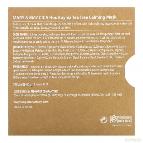 Mary&May - Cica Houttuynia Tea Tree Calming Mask - 30 pcs - 400 ml