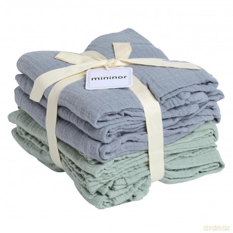 Mininor Global - Organic Muslin Cloth - 6pcs Grey seal/Willow Green (10263)