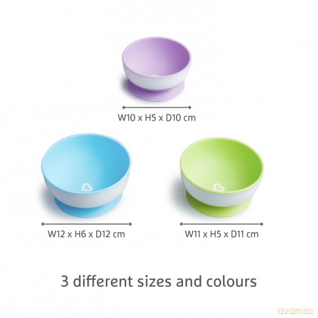 Munchkin - 3pk Suction Bowls - Purple, Green, Blue