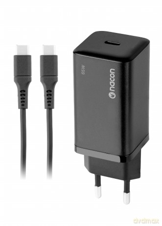 Nacon - 65W AC-adapter til Nintendo Switch II - 65W Ladeeffekt - Aftageligt 1,5 m USB-C Kabel (Sort)