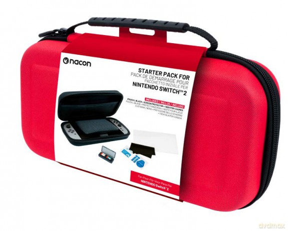 Nacon - Essential Pack for Nintendo Switch II - Hard Case, Screen Protector, and Storage Box for 4 Games (Red):