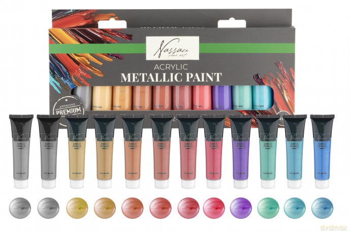 Farby akrylowe metaliczne Nassau - Acrylic Metallic paint - 12x36 ml (AR0768/GE)