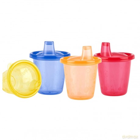 Nuby - 6P Cup Set With Free Flow Spout - Brightly Colored - 210ml + 9 m