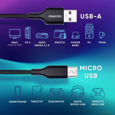 Oniverse Usb-A To Micro-Usb Charge Cable, 3 M - Black