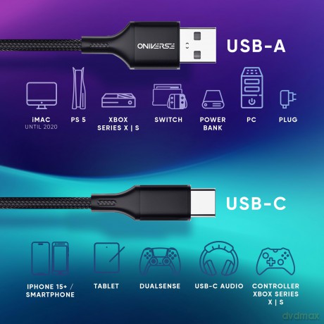 Oniverse Usb-A To Usb-C Charge Cable, 3 M - Black