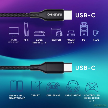 Oniverse Usb-C To Usb-C Charging Cable, 3 M - Black