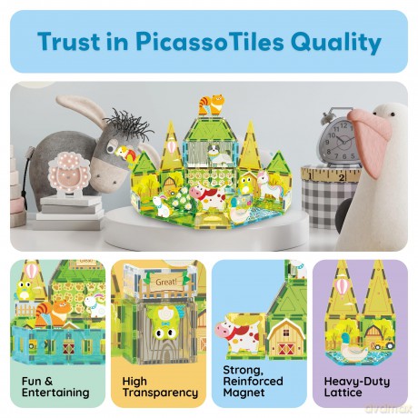 Picasso Tiles - Farm themed set with 8 animals (26 pcs) (PTQ27)