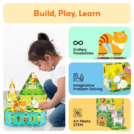 Picasso Tiles - Farm themed set with 8 animals (26 pcs) (PTQ27)