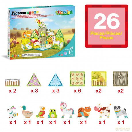 Picasso Tiles - Farm themed set with 8 animals (26 pcs) (PTQ27)