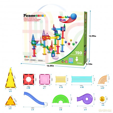 Picasso Tiles - Magnetic Marble Run Set (150 pcs) (PTG150)