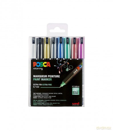 Posca - PC1MR - Extra Fine Tip Pen - Metallic Colors, 8 pc (401653)