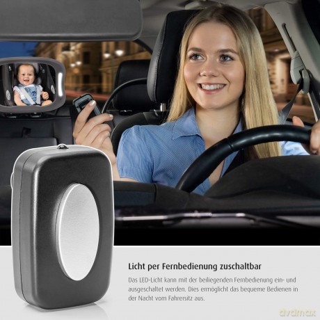 Reer - BabyView Car Mirror with Light - Grey - 29 x 8 x 24 cm