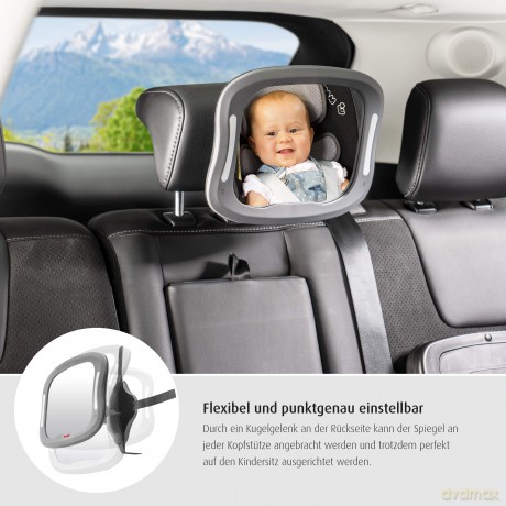 Reer - BabyView Car Mirror with Light - Grey - 29 x 8 x 24 cm