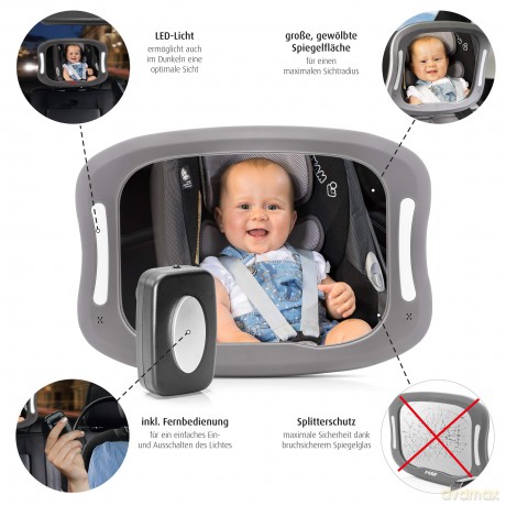 Reer - BabyView Car Mirror with Light - Grey - 29 x 8 x 24 cm