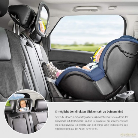 Reer - BabyView Car Mirror with Light - Grey - 29 x 8 x 24 cm