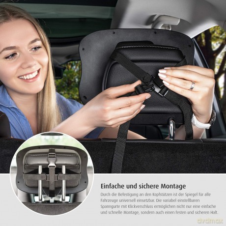 Reer - BabyView Car Mirror with Light - Grey - 29 x 8 x 24 cm