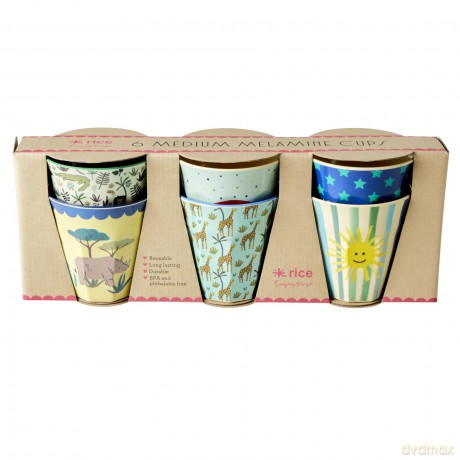 Rice - 6 Pcs Small Melamine Kids Cups - Funky Print