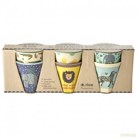 Rice - 6 Pcs Small Melamine Kids Cups -Jungle Print Blue