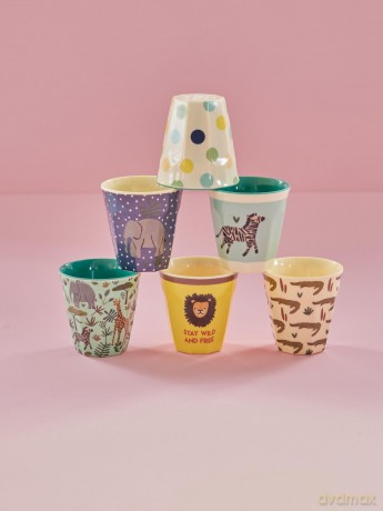 Rice - 6 Pcs Small Melamine Kids Cups -Jungle Print Blue