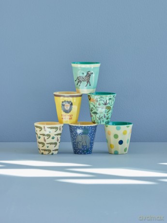 Rice - 6 Pcs Small Melamine Kids Cups -Jungle Print Blue