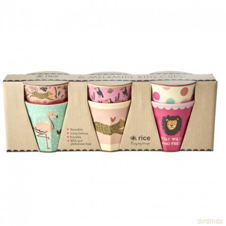 Rice - 6 Pcs Small Melamine Kids Cups Jungle Print Pink