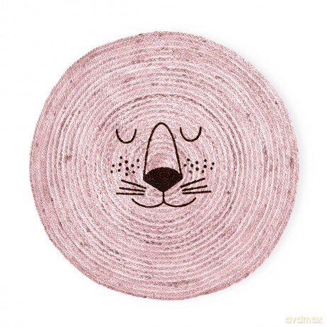 Rice - Jute Floor Mate with Lion Face - Soft Pink