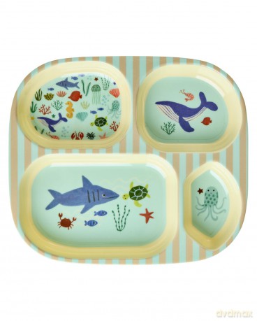 Rice - Kids 4 Room Plate with Blue Ocean Print - Blue