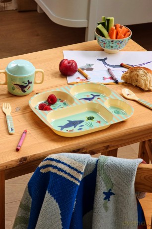 Rice - Kids 4 Room Plate with Blue Ocean Print - Blue