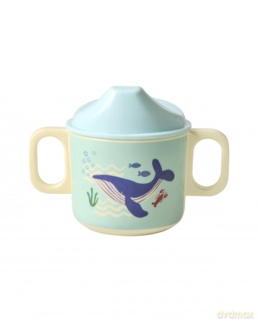 Rice - Melamine 2 Handle Baby Cup with Lid - Blue Ocean Print - 250 ml